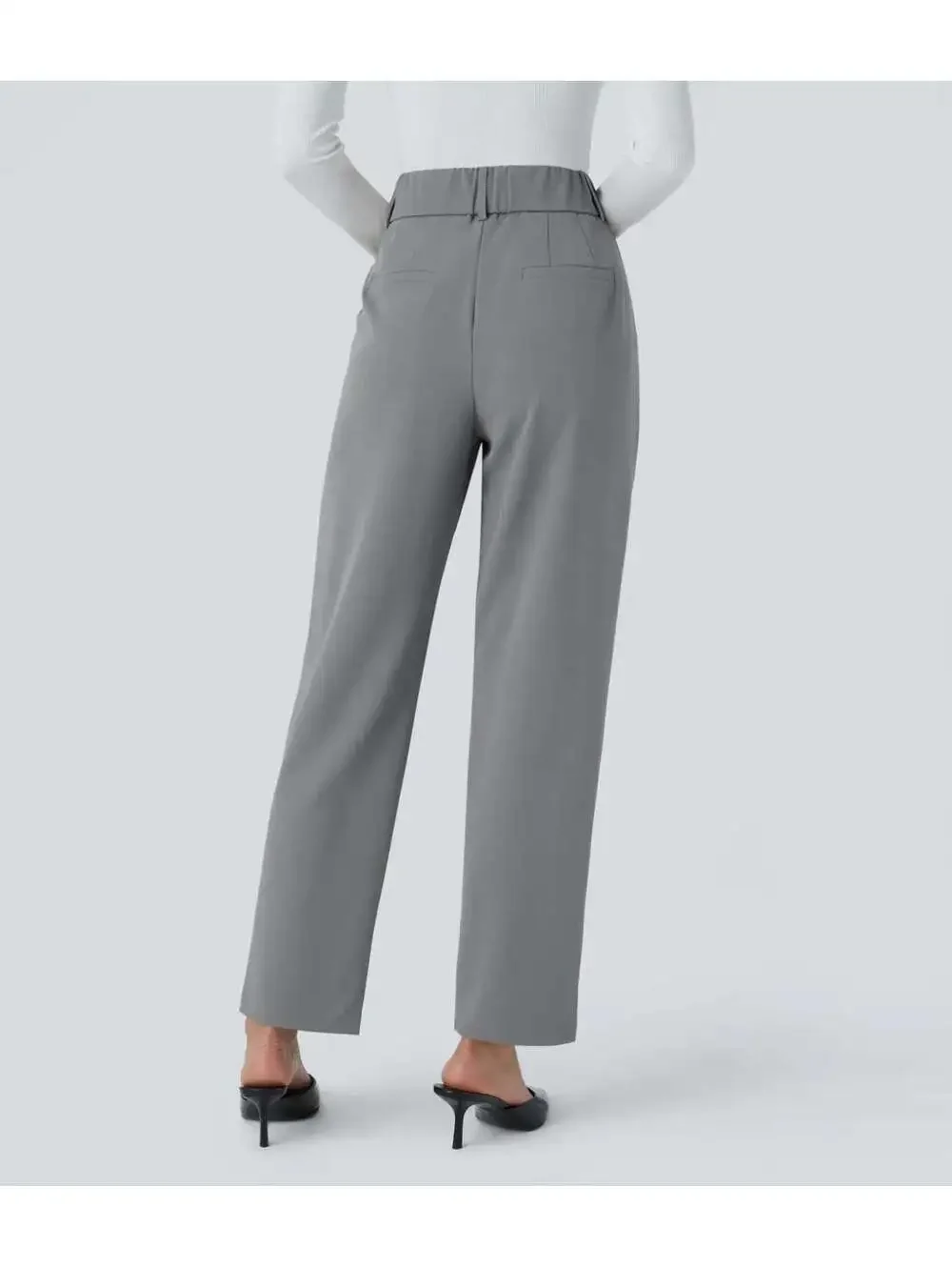 Halara Flex High Waisted Pocket Solid Work Tapered Pants Gray Size Medium